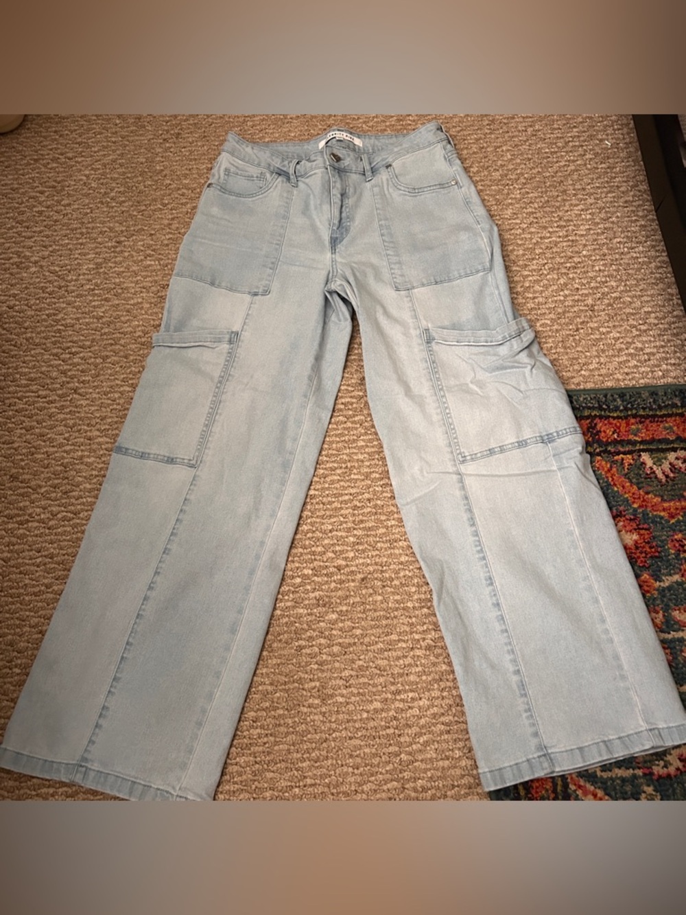 Wide leg cargo wash denim jeans pants size 11